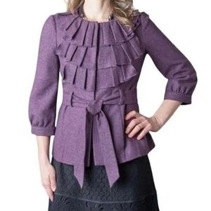 Anthropologie Tabitha Foliage Finder Wool Blend Jacket Plum Purple Size 8
